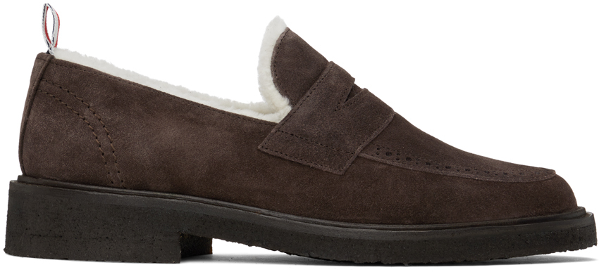 Brown Shearling Penny Loafers