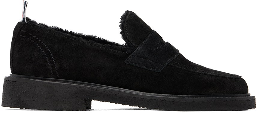 Black Shearling Penny Loafers