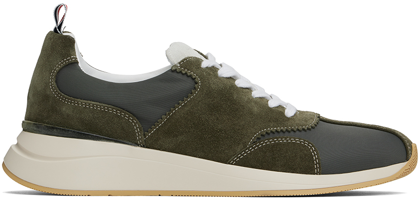 Shop Thom Browne Khaki Nylon Sprinter Sneakers In 320 Dk Green