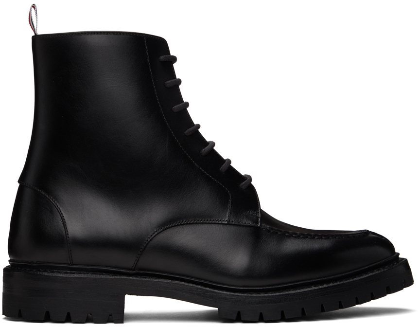 Shop Thom Browne Black Commando Sole Apron Stitch Boots In 001 Black