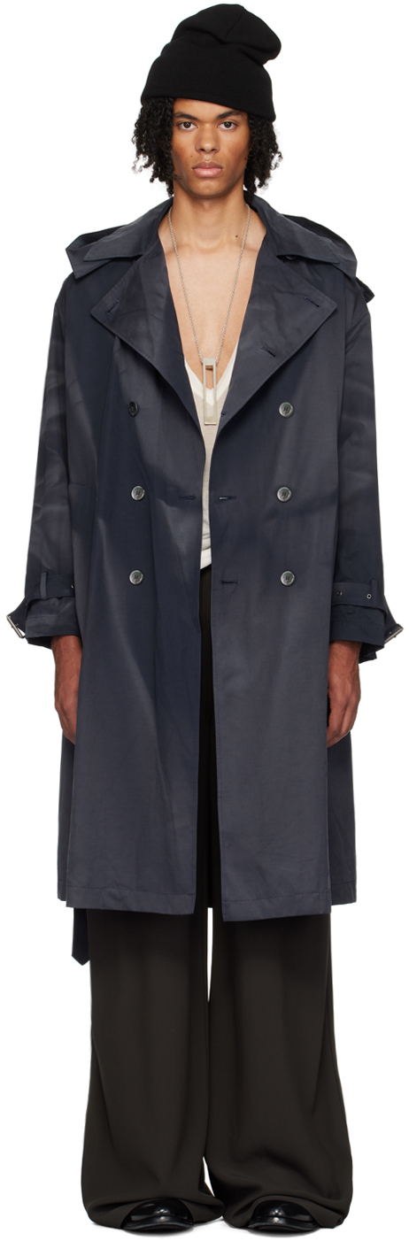 Shop Jiyongkim Navy Sun-bleached Trench Coat