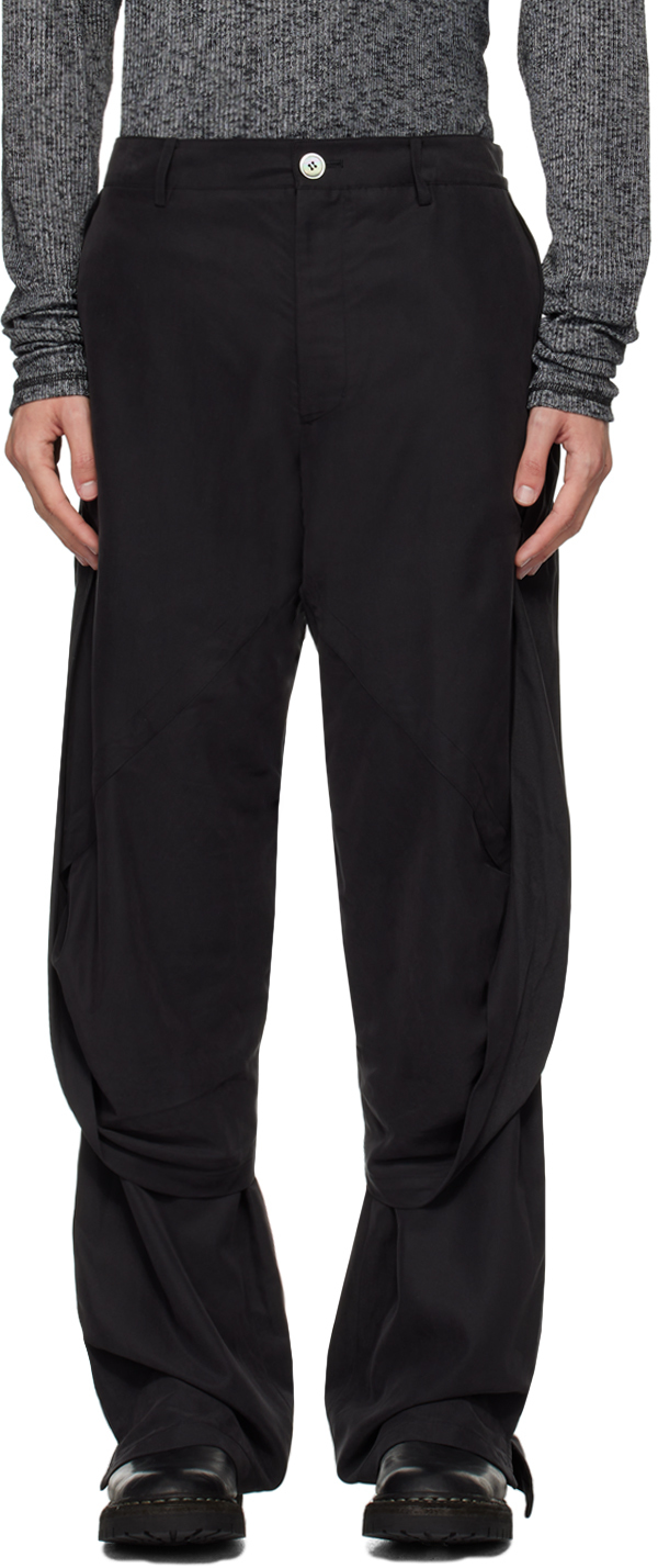 Shop Jiyongkim Black Draped Layered Trousers