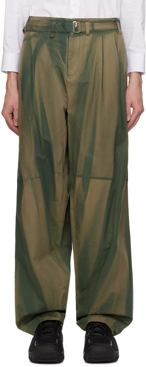 Green Sun-Bleached Belted Wide Trousers