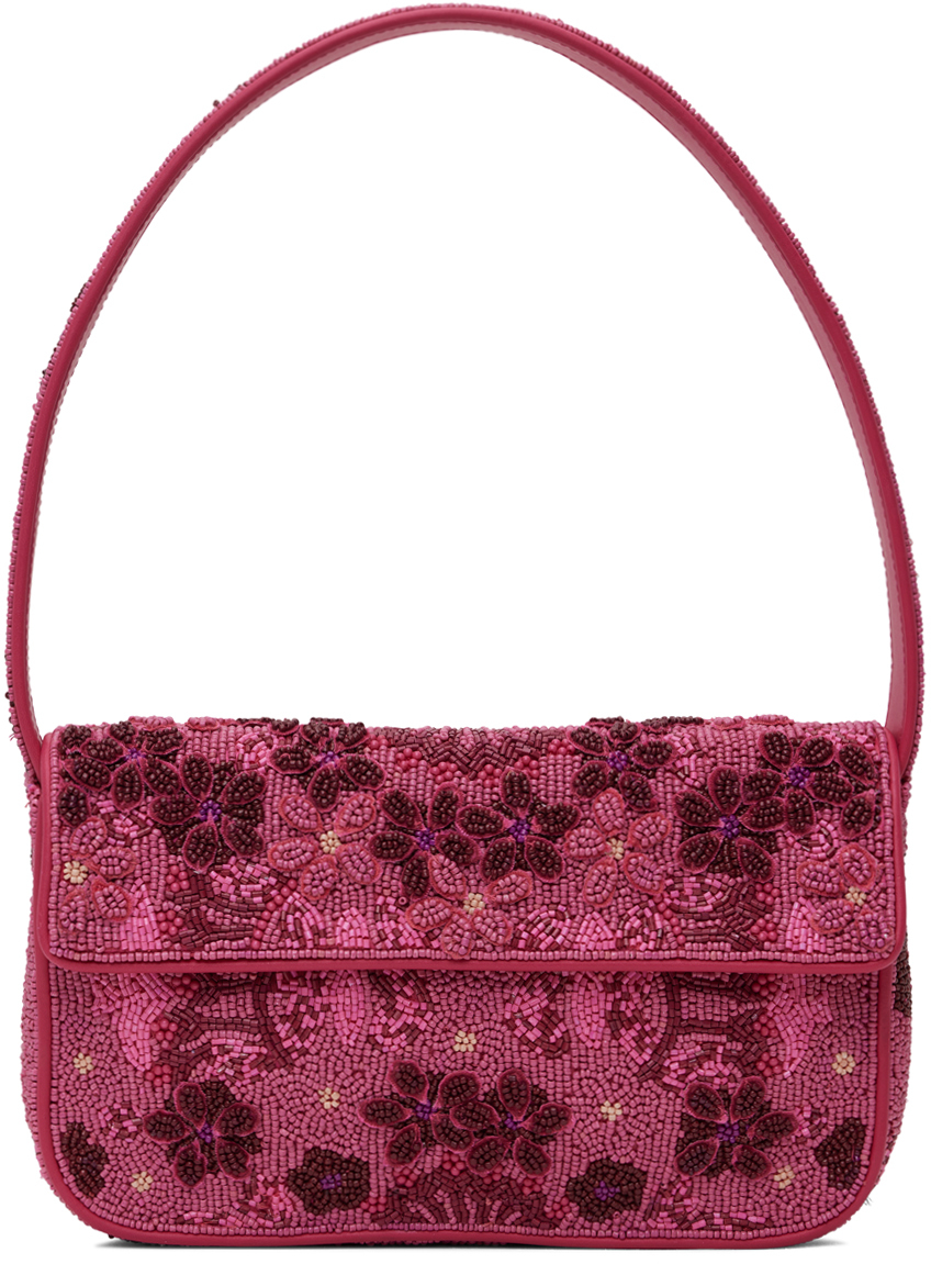 Staud Pink Tommy Beaded Bag In Blossom Garden Party