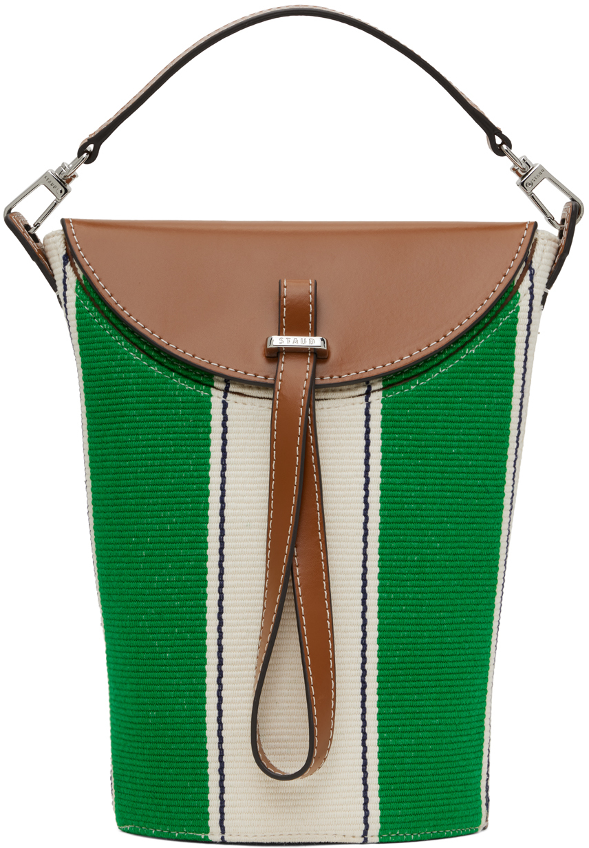 Green & White Phoebe Convertible Bucket Bag by Staud on Sale