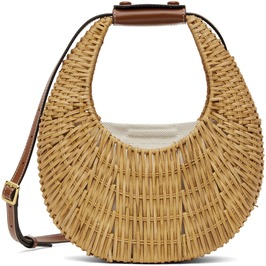 Shop Staud Beige Mini Moon Wicker Bag In Nat Natural