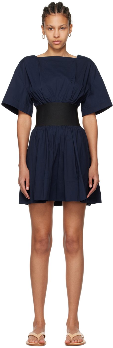 Shop Staud Navy Amy Minidress In Nvbk Navy/black