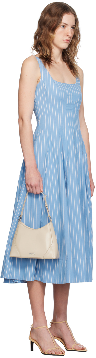 Shop Staud Blue Wells Midi Dress In Azst Azure Pinstripe