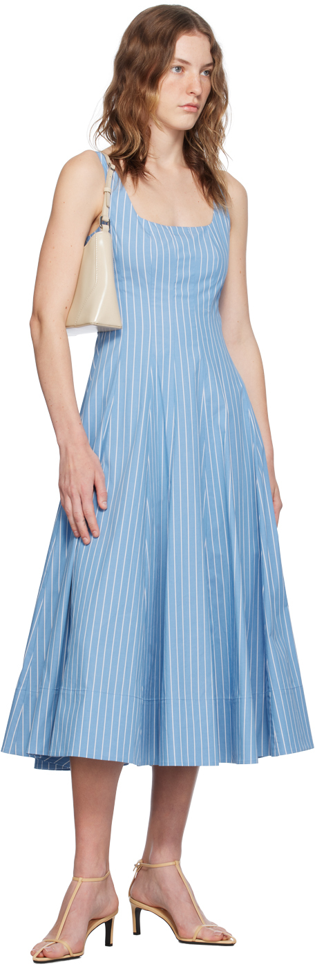 Shop Staud Blue Wells Midi Dress In Azst Azure Pinstripe