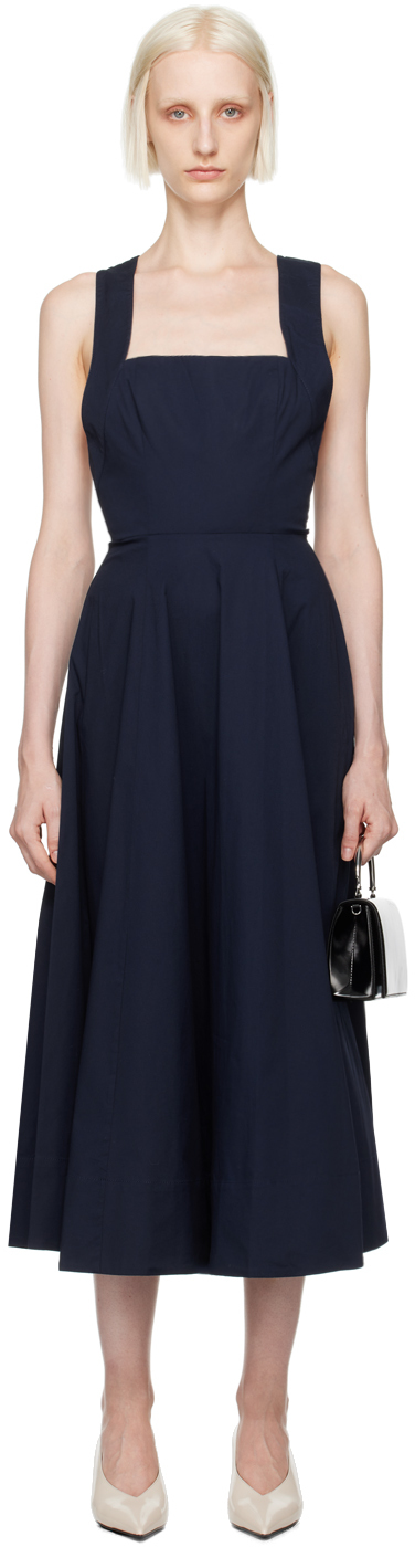 Shop Staud Navy Teresa Midi Dress In Nvy Navy