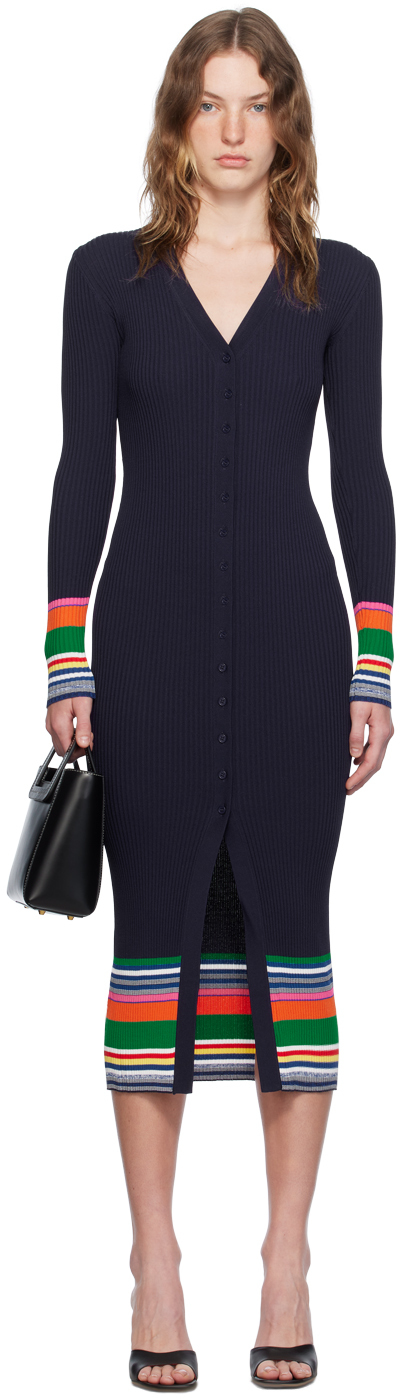 Robe STAUD Mi-longue Bleue – Taille 34 – Style Décontracté élégant – En Viscose/nylon/lycra – Occasion Parfait état