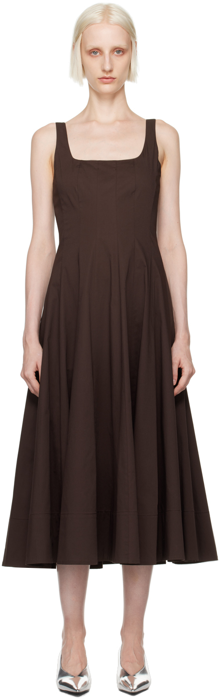 Shop Staud Brown Wells Midi Dress In Eart Earth