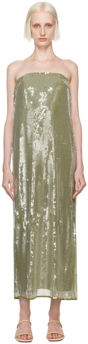 Shop Staud Green Casey Maxi Dress In Gmss Garden Moss