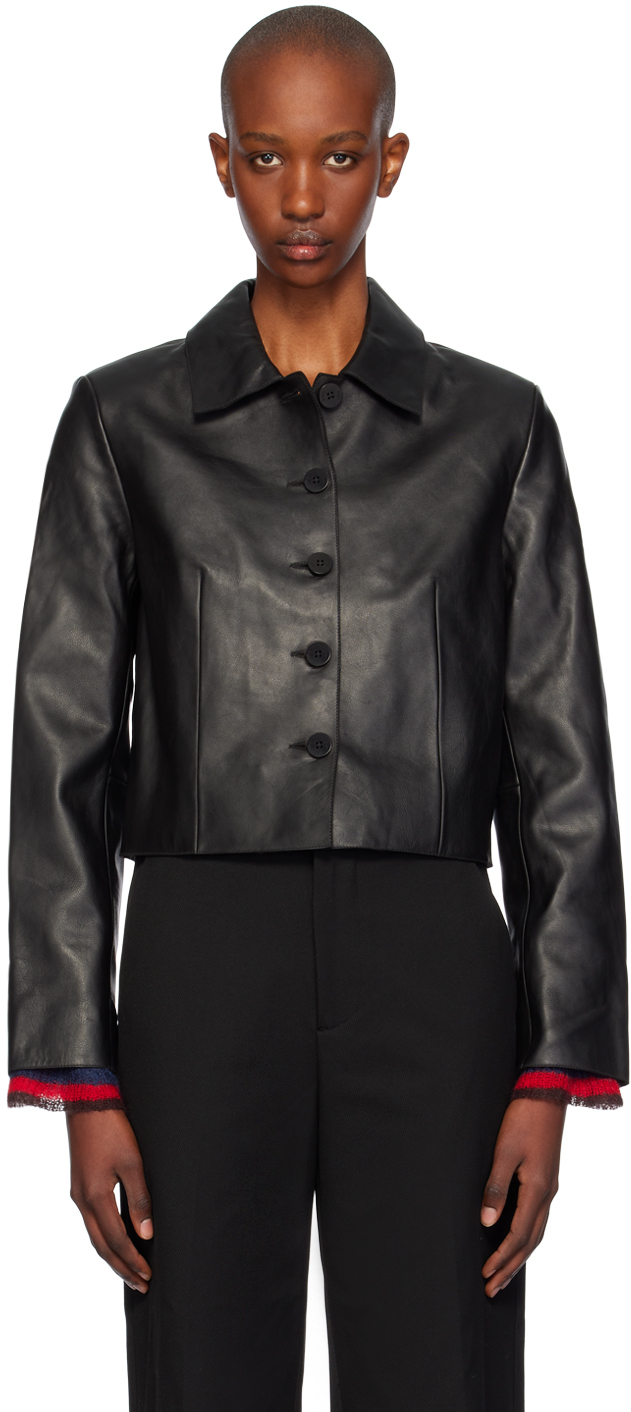 Shop Staud Black Marino Leather Jacket In Blk Black