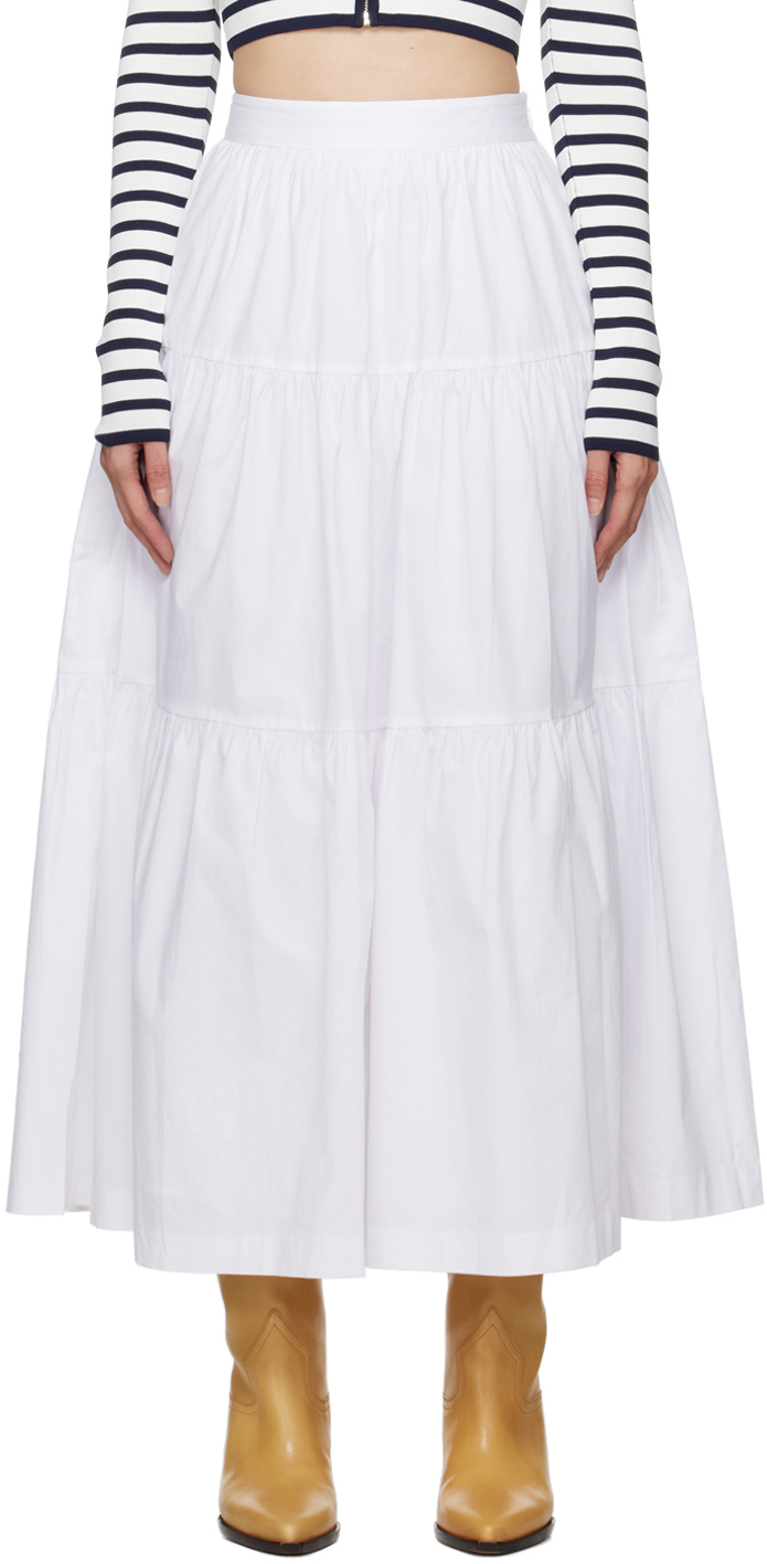 Shop Staud White Sea Midi Skirt