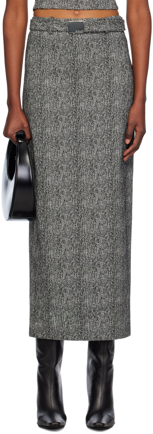 Shop Staud Gray Murray Maxi Skirt In Txhb Textured Herrin