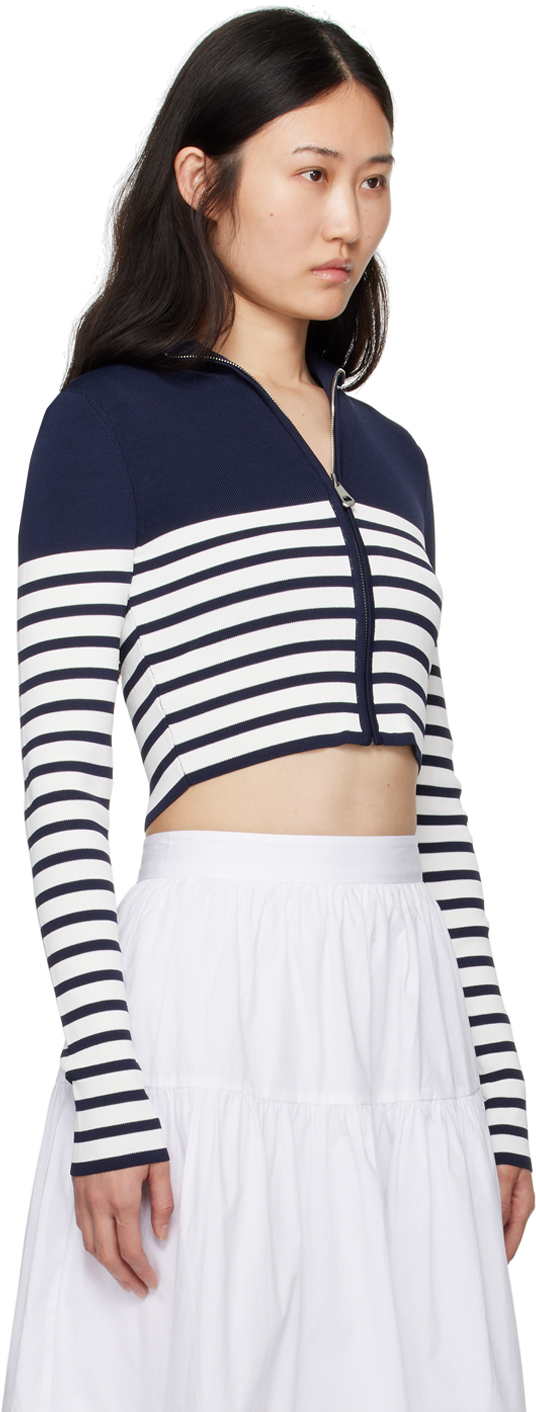 Staud Raft Stripe Crop Cardigan In Nvwt Navy/white