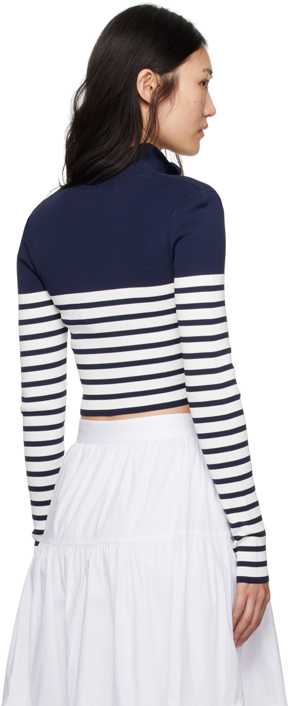 Staud Raft Stripe Crop Cardigan In Nvwt Navy/white