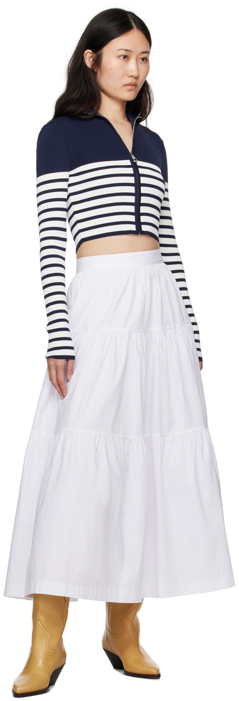 Staud Raft Stripe Crop Cardigan In Nvwt Navy/white