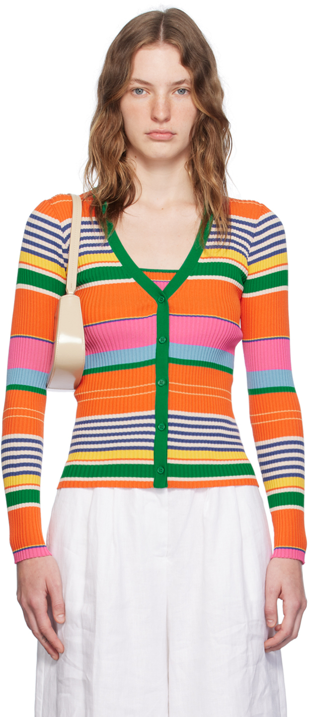 Shop Staud Multicolor Cargo Cardigan In Mubs Multi Bayadere