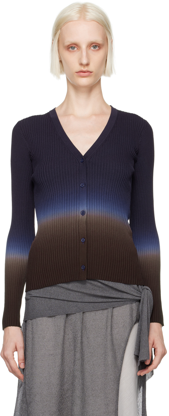 Shop Staud Navy & Burgundy Cargo Cardigan In Twdd Twilight Dip Dy