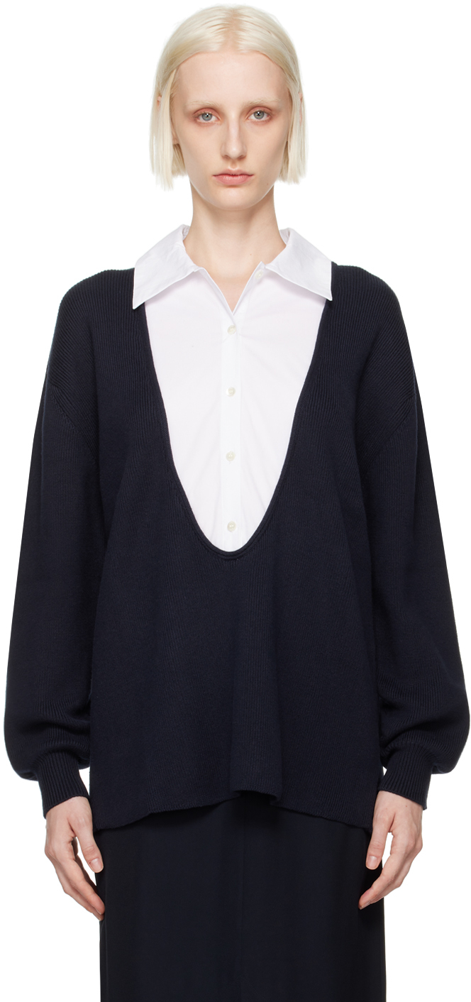 Shop Staud Navy Coast Sweater In Nvwt Navy/white