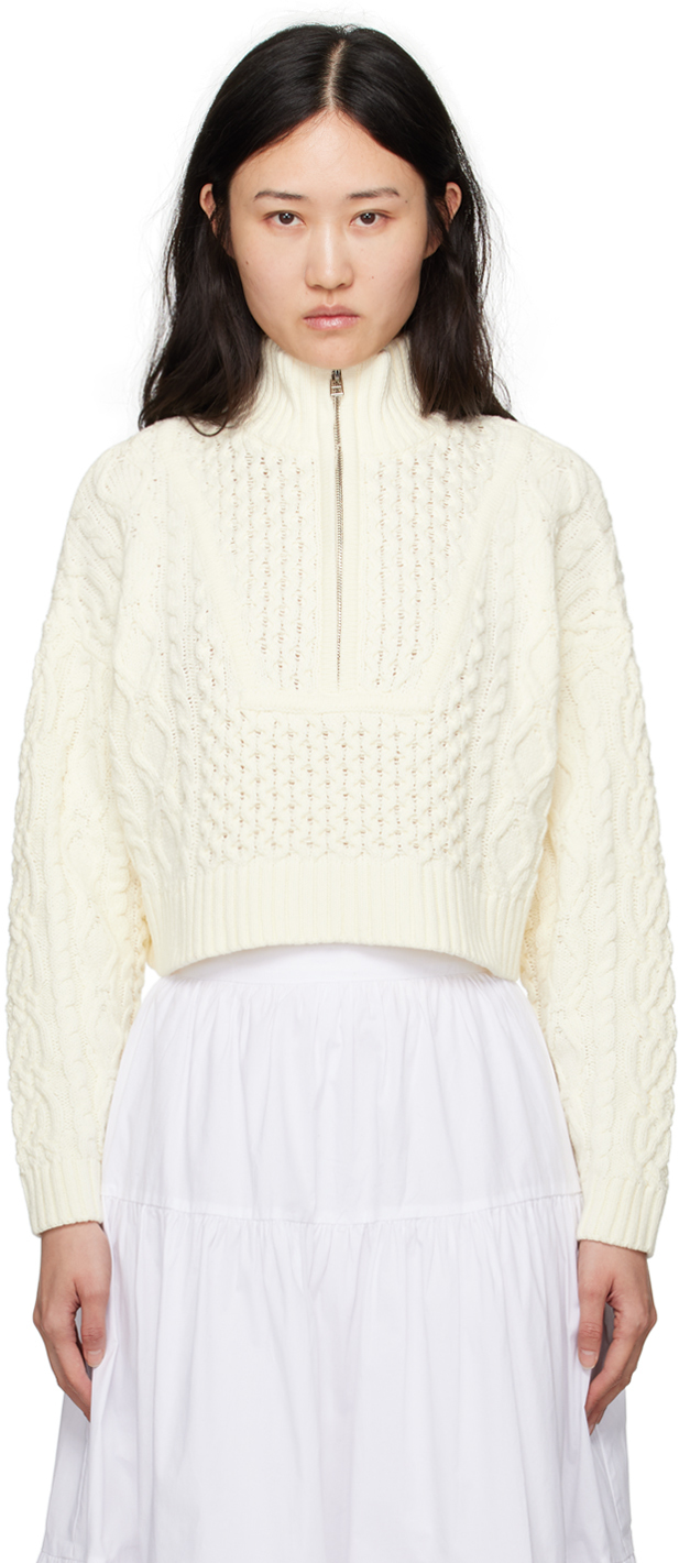 Shop Staud Off-white Cropped Hampton Sweater In Butc Buttercream