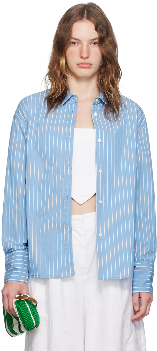 Shop Staud Blue Kelly Shirt In Azst Azure Pinstripe