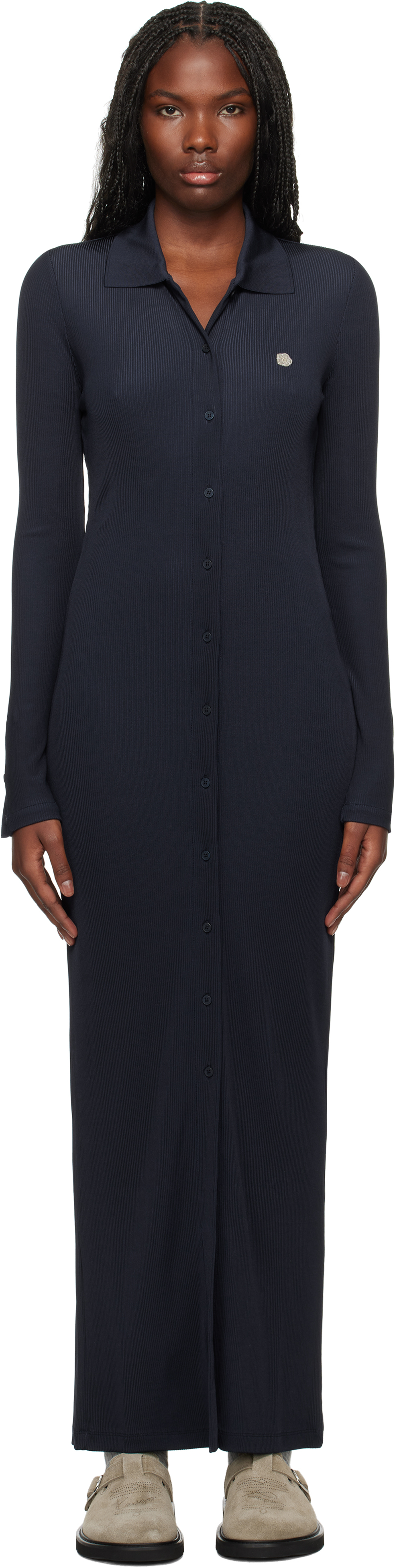 Navy Kenzo Paris Long Rib Cardigan Maxi Dress