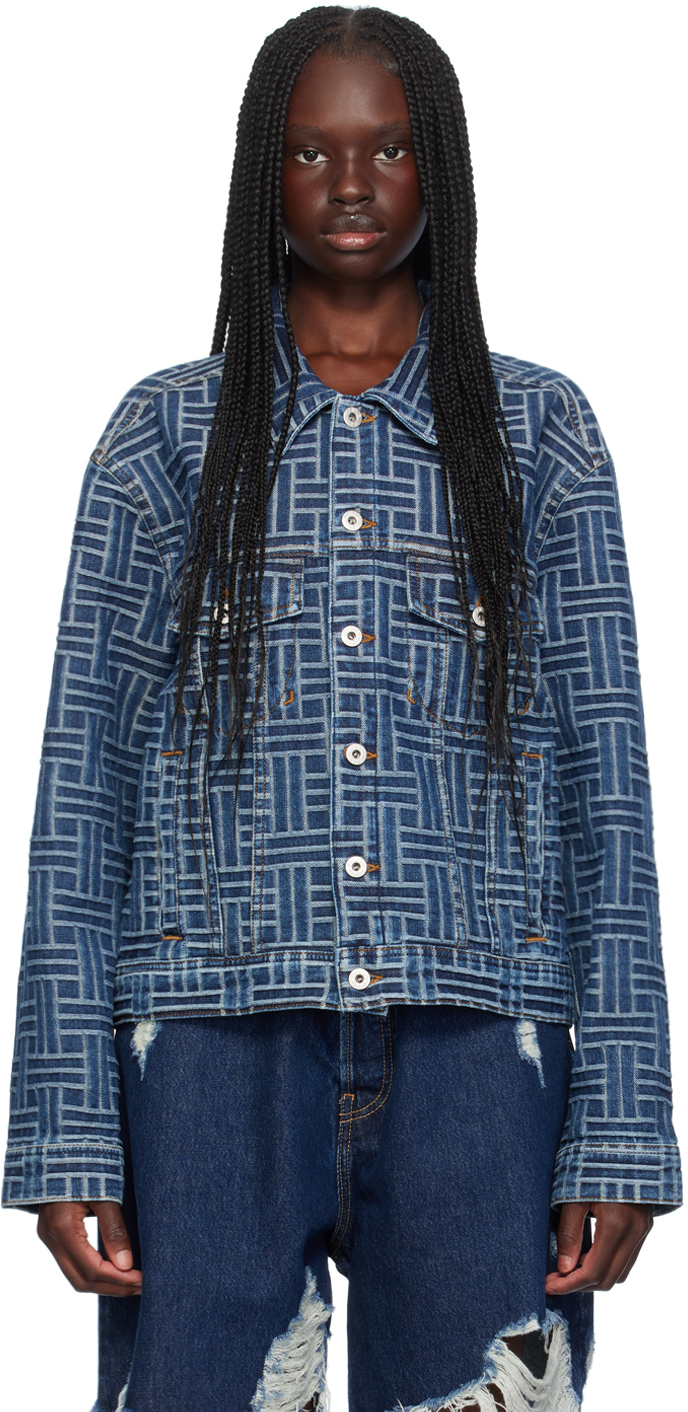 Blue Kenzo Paris 'Kenzo Weave' Denim Jacket