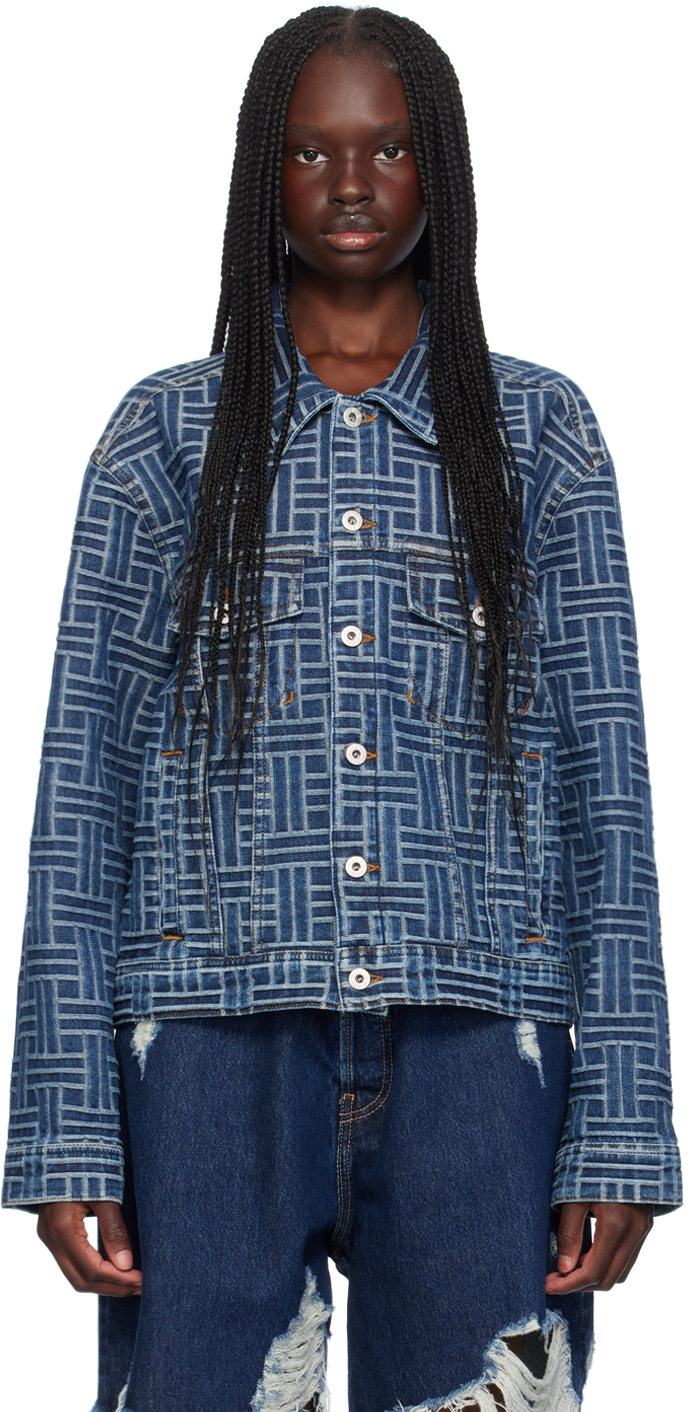 Kenzo: Blue Kenzo Paris 'Kenzo Weave' Denim Jacket | SSENSE