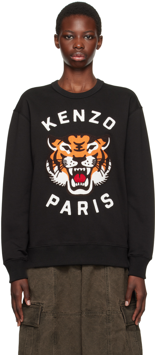 Shop Kenzo Black  Paris Lucky Tiger Embroidered Sweatshirt In 99j Black