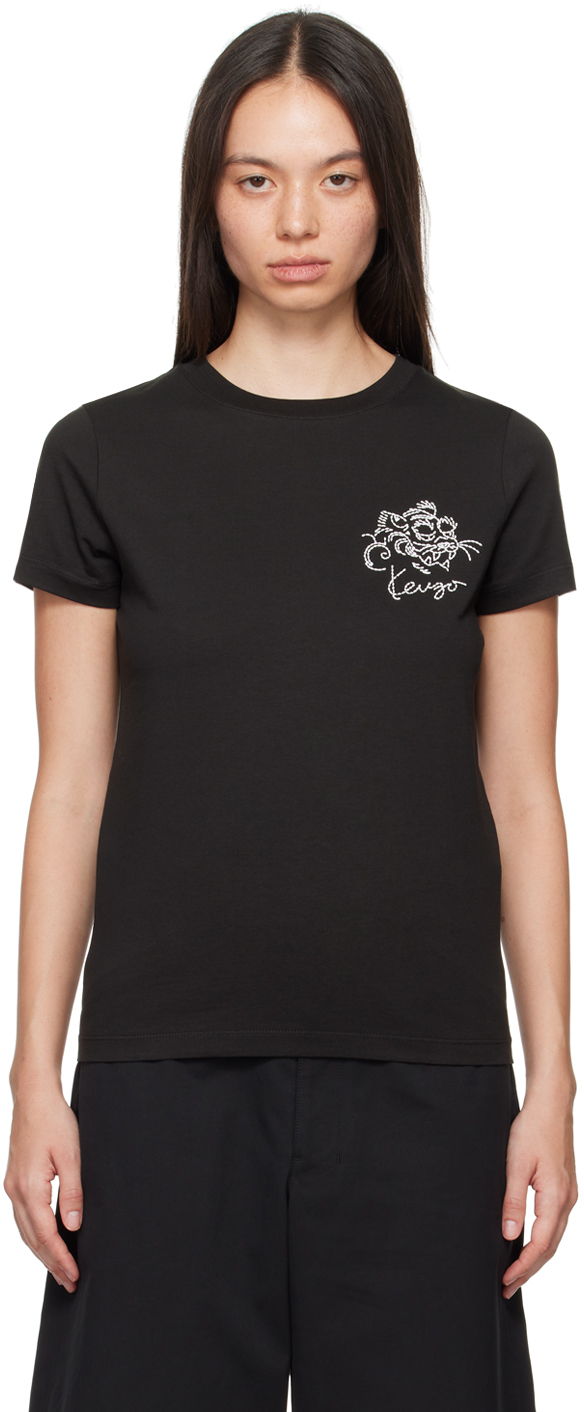 Black Kenzo Paris Star Tiger Embroidered T-Shirt