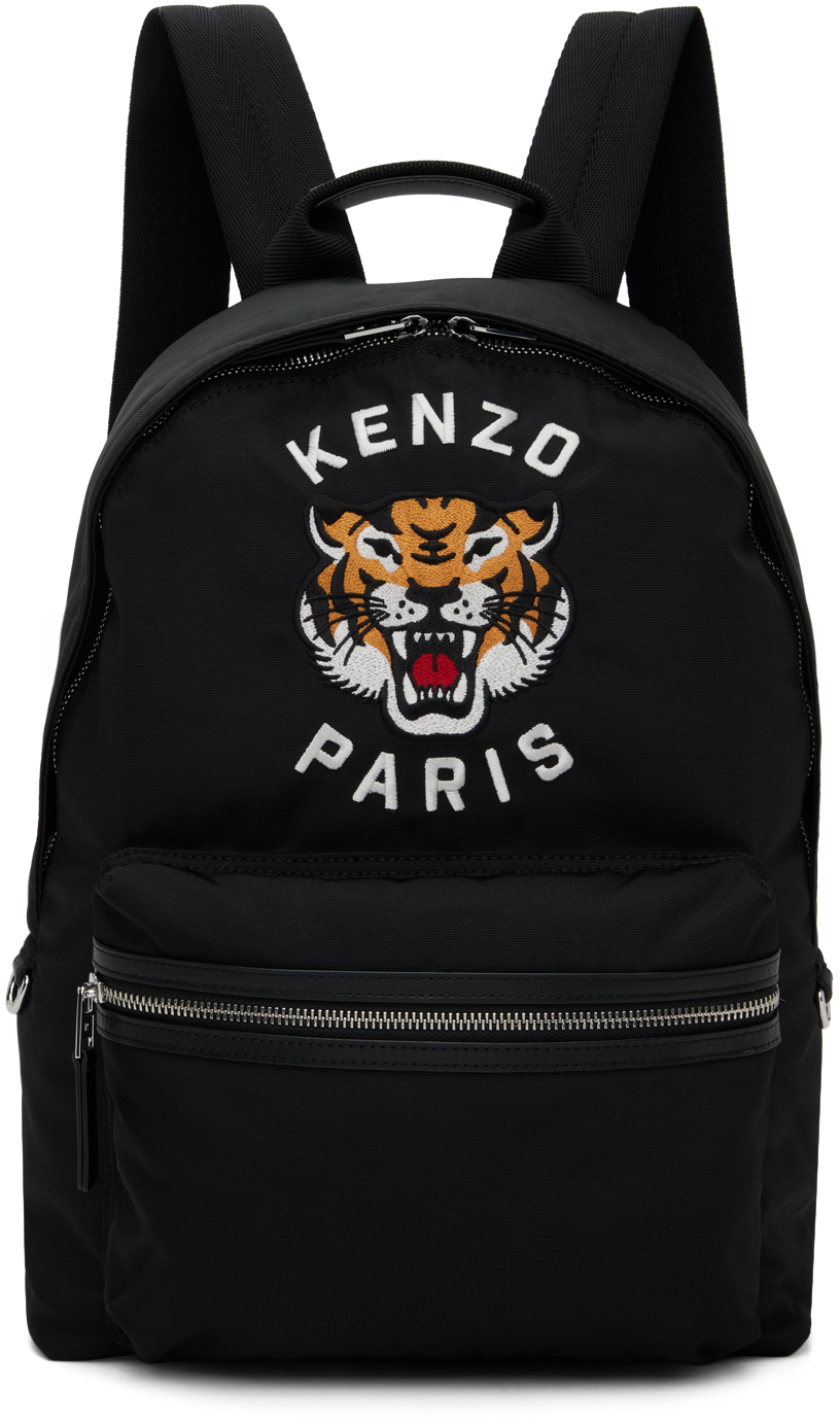 Shop Kenzo ブラック  Paris  Varsity ロゴ刺繍 バックパック In Black