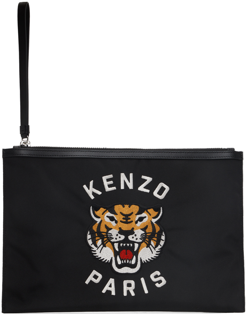 Shop Kenzo ブラック ラージ  Paris  Varsity クラッチ In Black