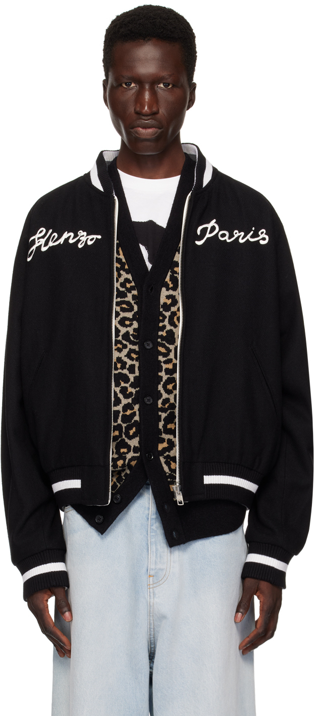 Shop Kenzo Black  Paris Elephant & Lucky Tiger Reversible Bomber Jacket