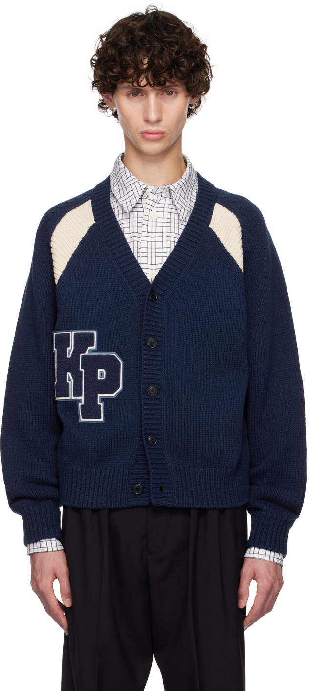 Shop Kenzo Navy  Paris Logo Patch Cardigan In Midnight Blue