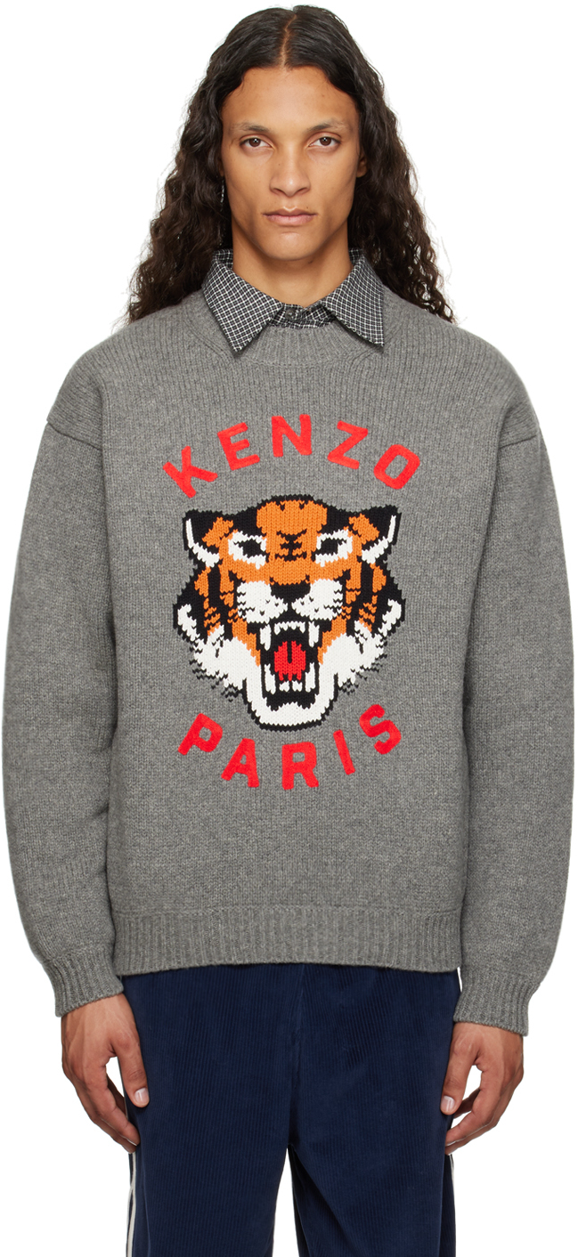 Gray Kenzo Paris Lucky Tiger Sweater by Kenzo on Sale