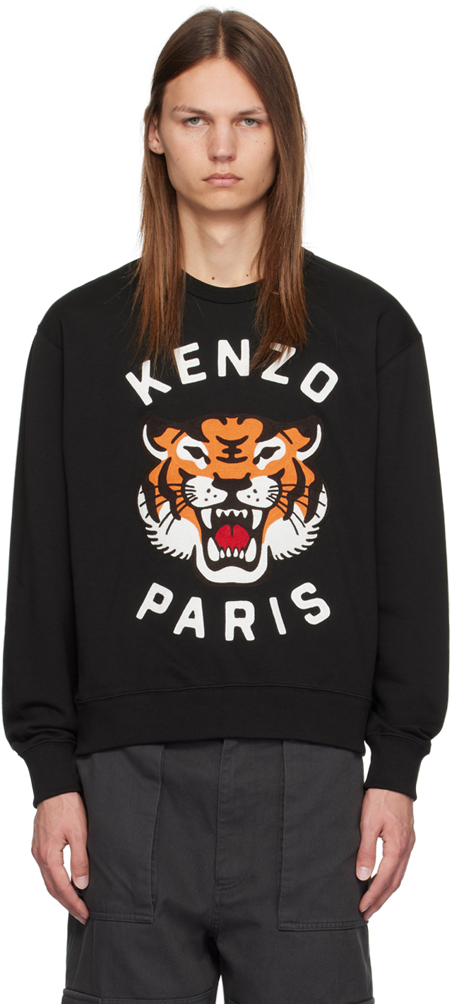 Shop Kenzo Black  Paris Lucky Tiger Sweatshirt