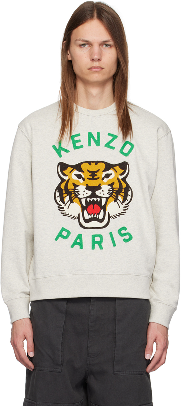 Shop Kenzo Gray  Paris Lucky Tiger Sweatshirt In Pale Grey