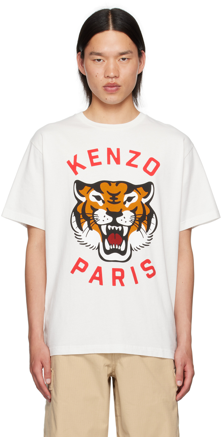 Shop Kenzo White  Paris Lucky Tiger T-shirt In Off White