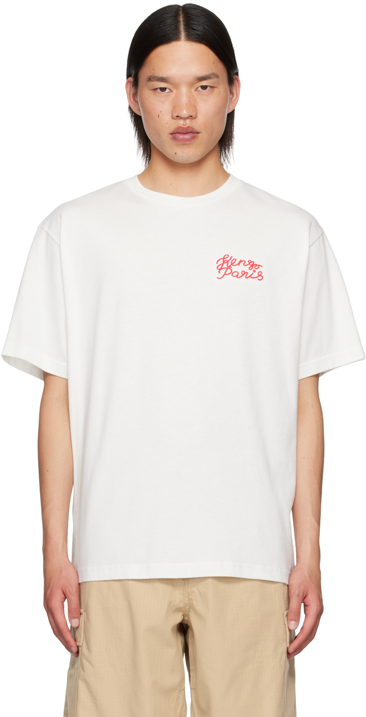 Kenzo: White Kenzo Paris Embroidered T-Shirt | SSENSE