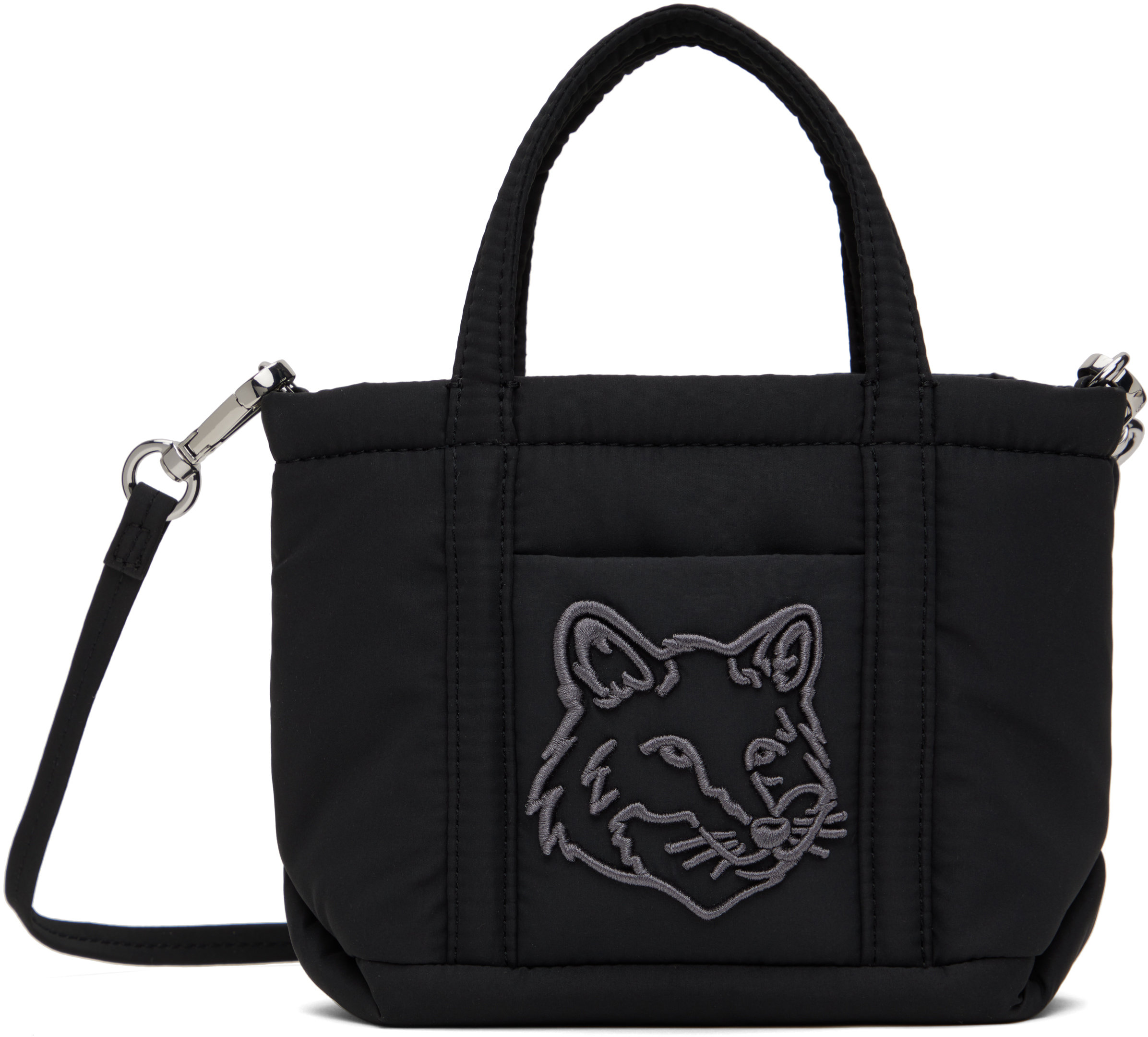 Shop Maison Kitsuné Black Fox Head Puffer Mini Tote In P199 Black