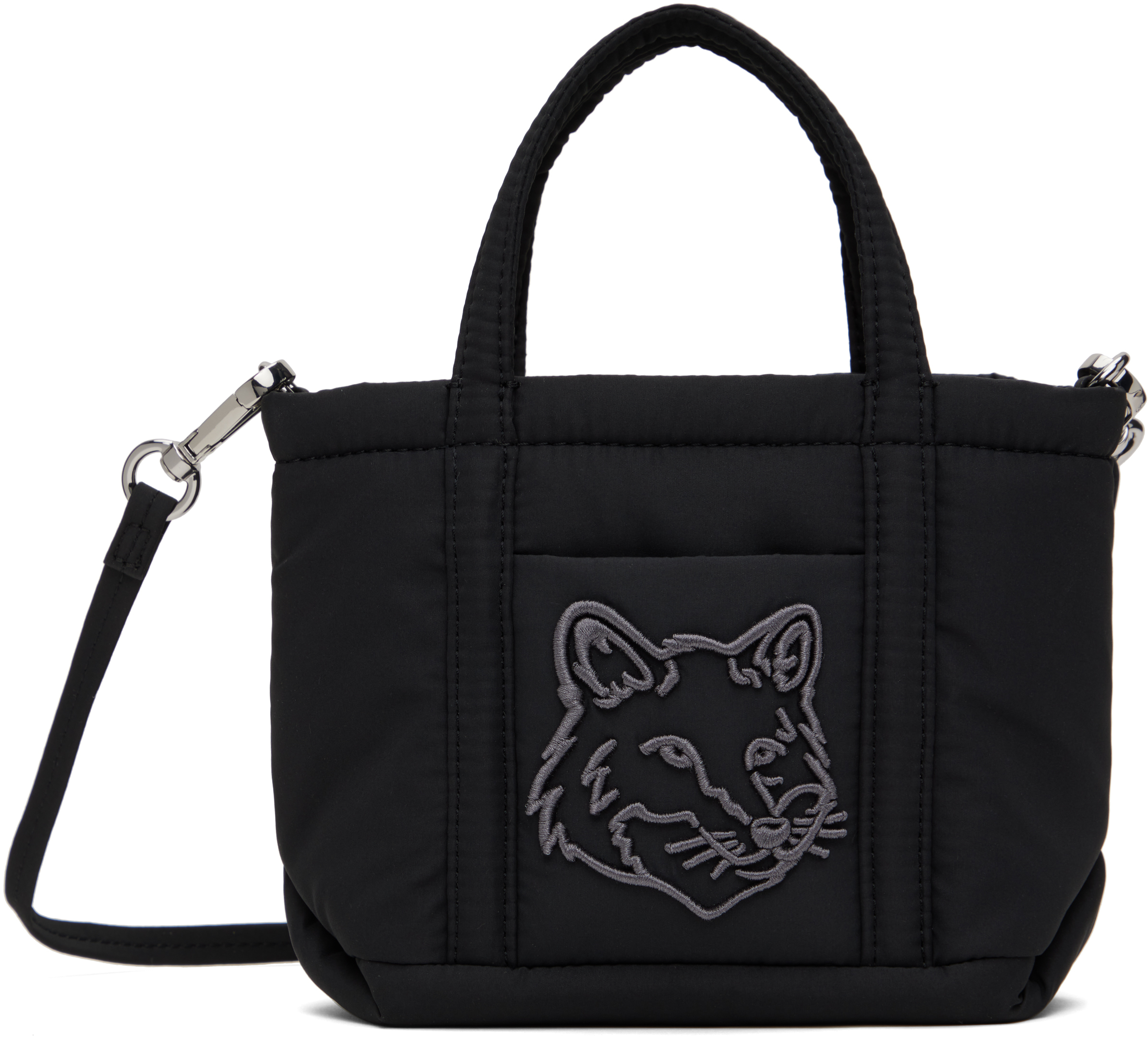 Black Fox Head Puffer Mini Tote by Maison Kitsuné on Sale