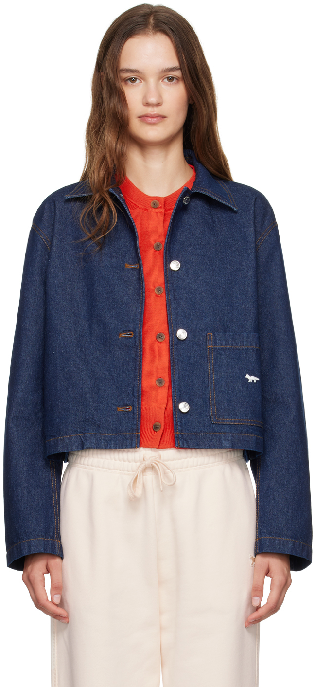 Maison Kitsuné Navy Cropped Denim Jacket