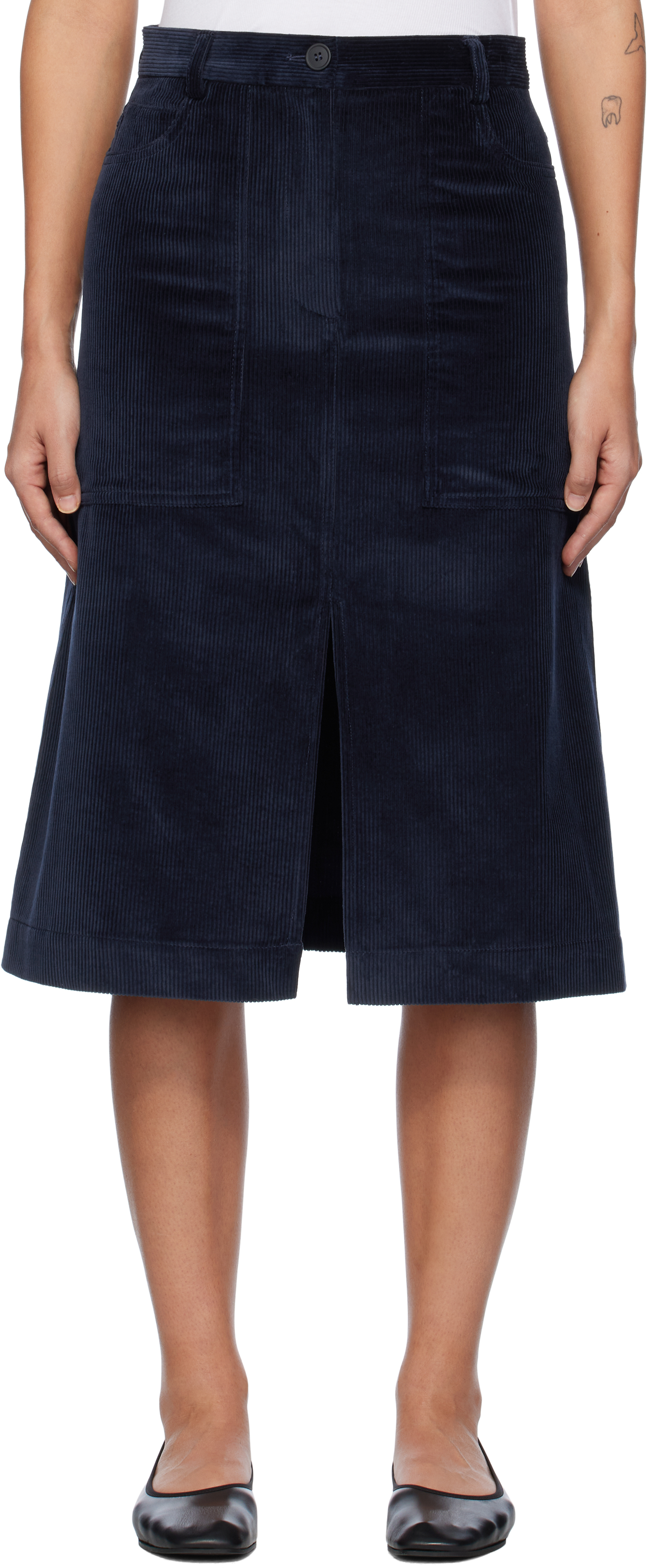 Shop Maison Kitsuné Navy Slit Workwear Midi Skirt In P480 Navy