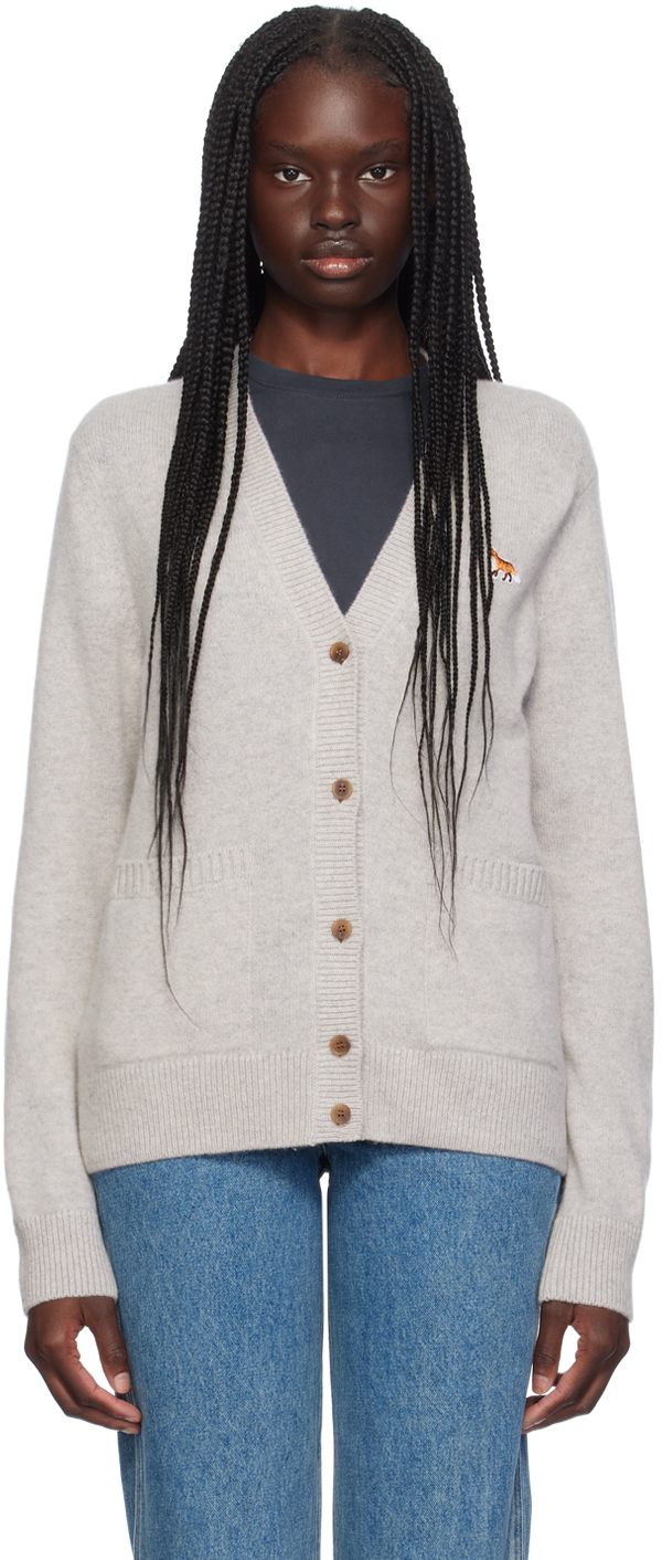 Shop Maison Kitsuné Gray Baby Fox Cardigan In Light Grey Melange