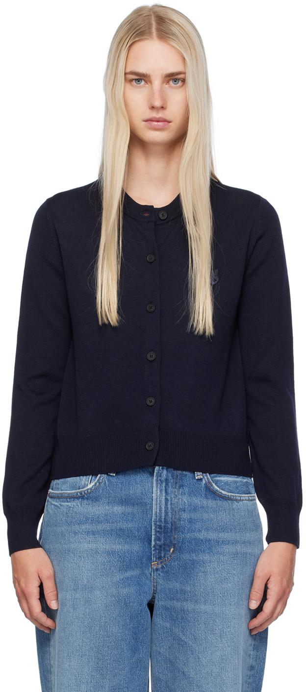 Maison Kitsuné Navy Bold Fox Head Cardigan In P476 Ink Blue