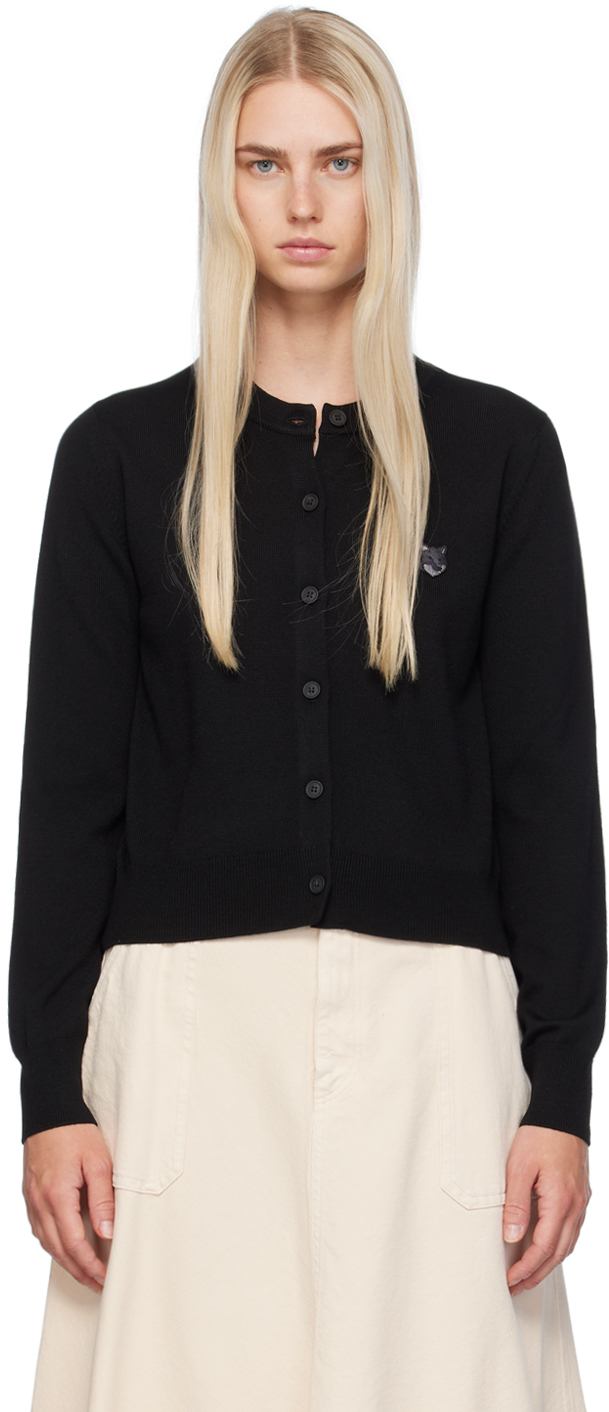 Shop Maison Kitsuné Black Bold Fox Head Cardigan In P199 Black