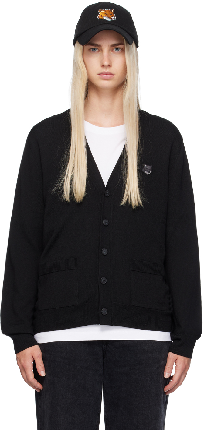 Shop Maison Kitsuné Black Bold Fox Head Cardigan In P199 Black